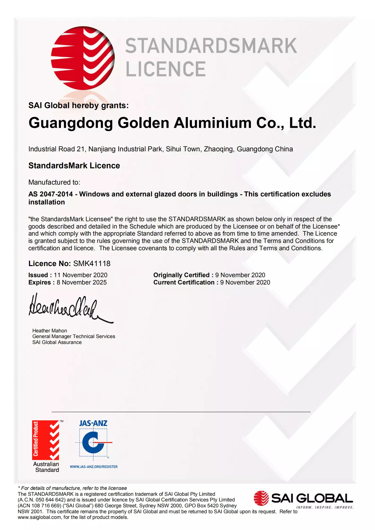 Guangdong Golden Aluminum Co., Ltd. Certifications