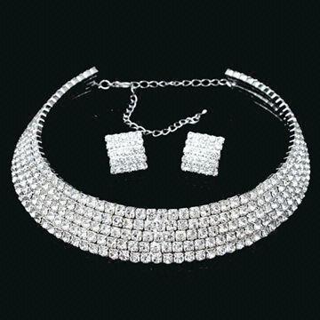 Buy cheap 3/5-line silver jewelry set, ideal for bridal jewelry set, diamond, with choker from wholesalers