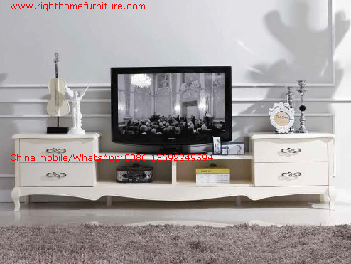 China Ivory Classic TV stand wood furniture Audiovisual cabinet in White matt PU painting wholesale