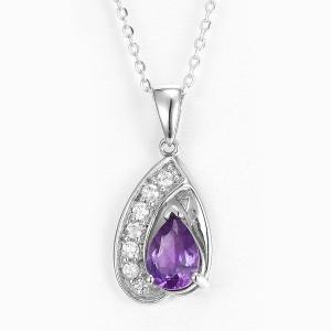 China 8mm 10mm 925 Silver Gemstone Pendant Amethyst Sterling Silver Teardrop Necklace wholesale