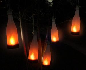 China Solar Powered LED Bottle Flame Lights, Hanging Beer Wine Bottle Landscape Lamp for Garden Yard Lawn Party Decor wholesale