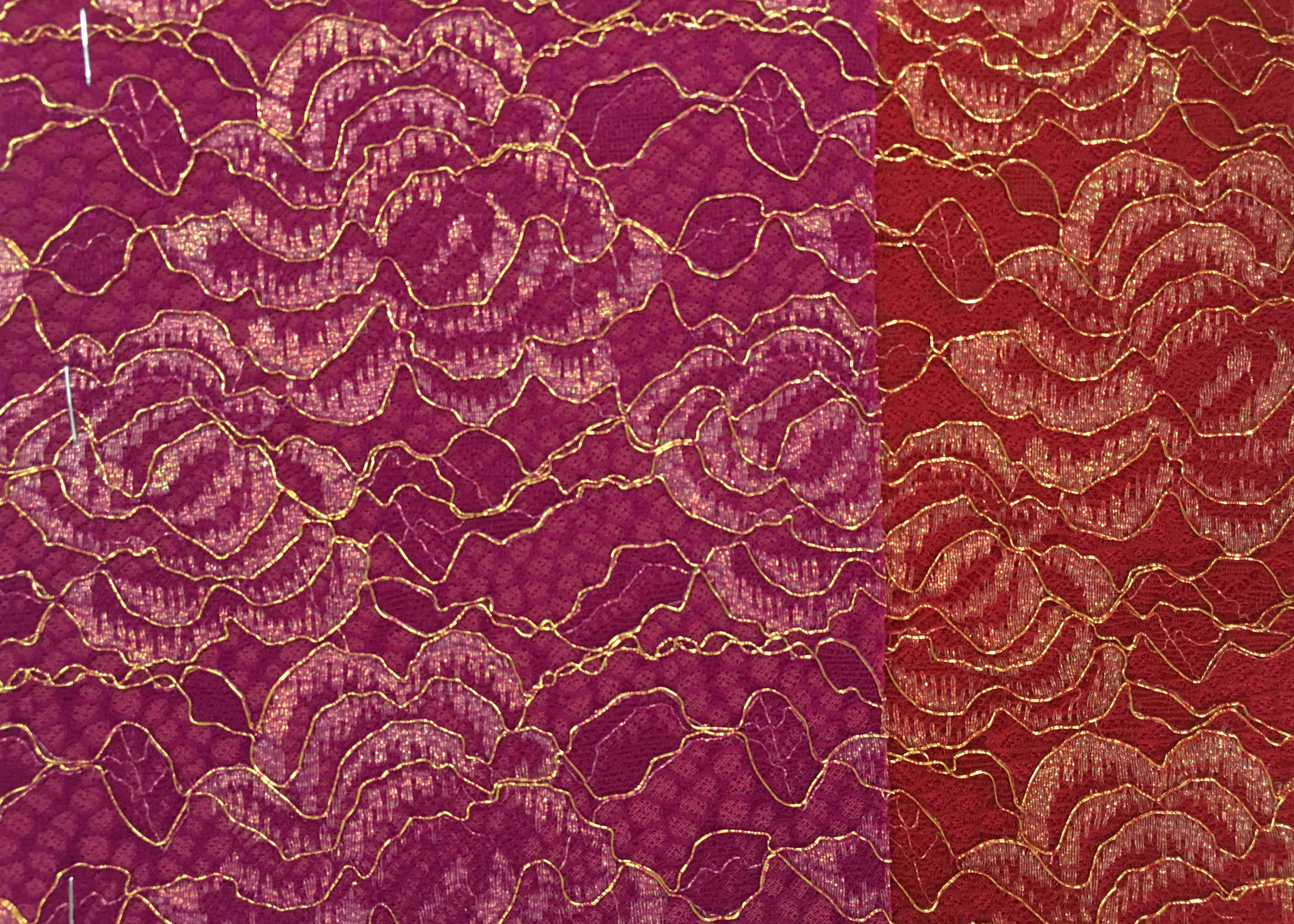 China Red Golden Embroidery Sequin Lingerie Lace Fabric For Wedding Dress , Decoration Lace Fabric wholesale