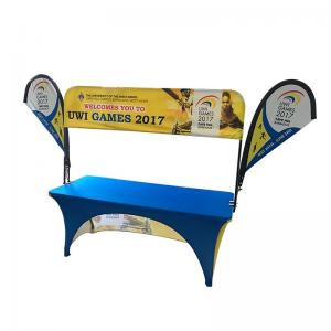 China Tradeshow Advertising Spandex Elastic Polyester table cloths with teardrop flag wholesale