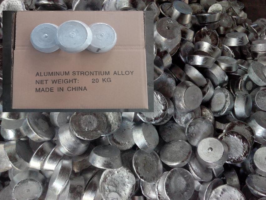 China Strontium-aluminum alloy AlSr 10% 15%, structural modifier for hypoeutectic aluminum-silicon alloys wholesale