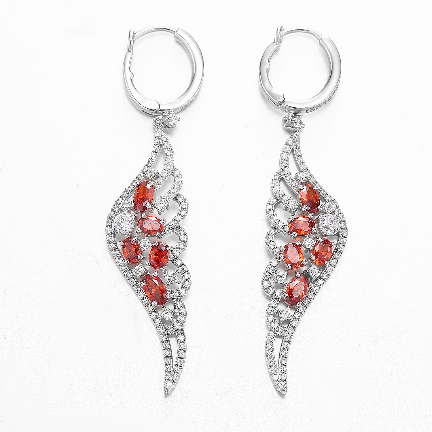 China White CZ Red Ruby Dangle Earrings Sterling Silver Wing Shaped wholesale
