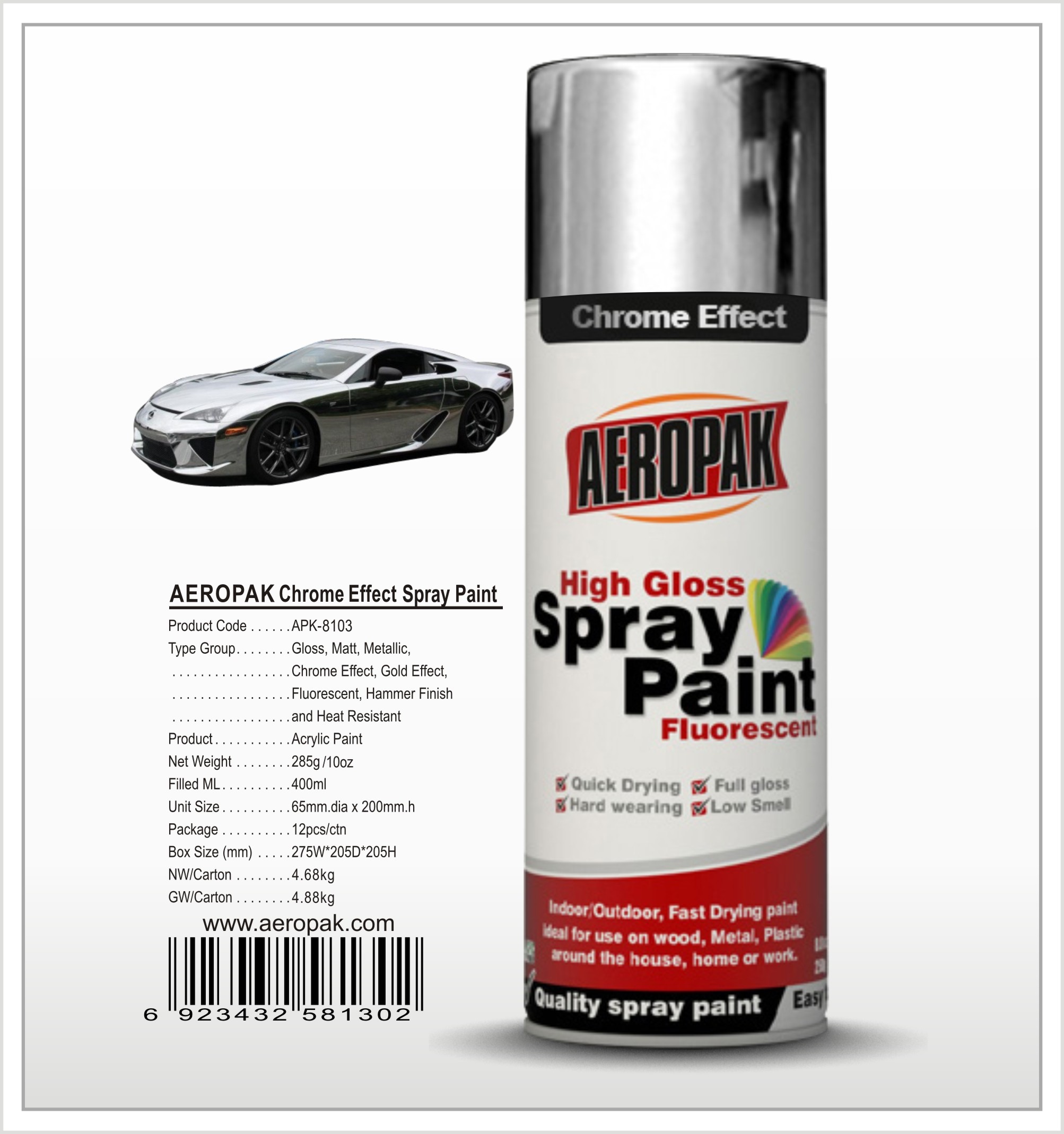 China Aeropak  aerosol can 400ml 10oz Chrome Effect spray paint with all colors acrylic wholesale