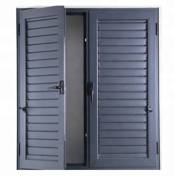 China Internal Aluminium Louver Doors Swing Up And Down With Frosted Glass Panels wholesale
