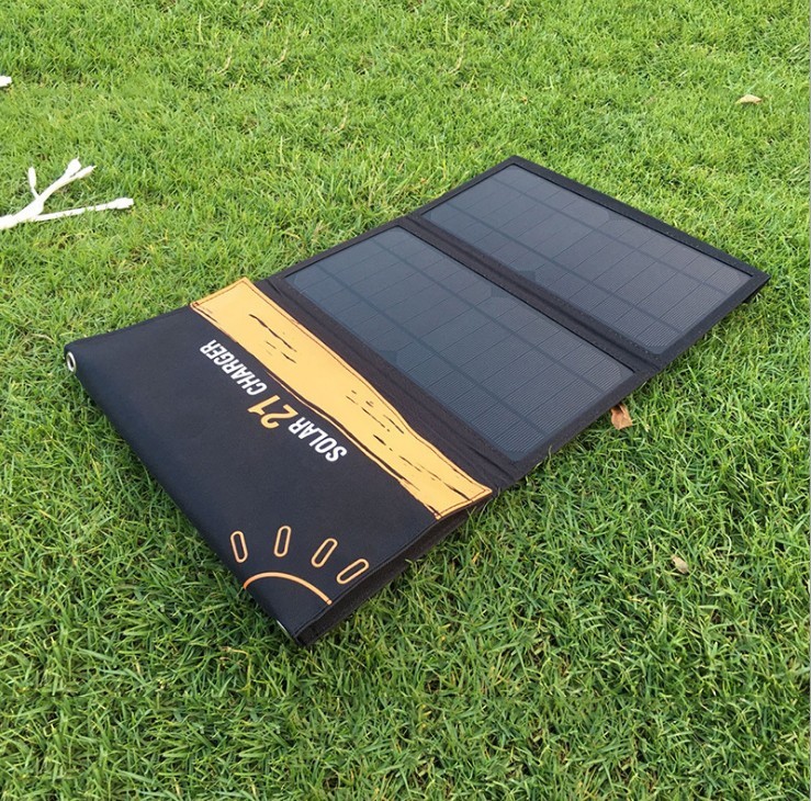 China Solar Charger Foldable 21W Solar Panel with 2USB Ports Waterproof Camping Travel for iPhone Xs XR X 8 7 Plus, iPad wholesale