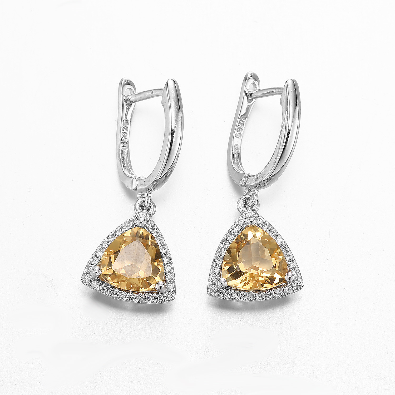 China 3.8g 925 Sterling Silver Gemstone Earrings Lemon Yellow Citrine Topaz wholesale