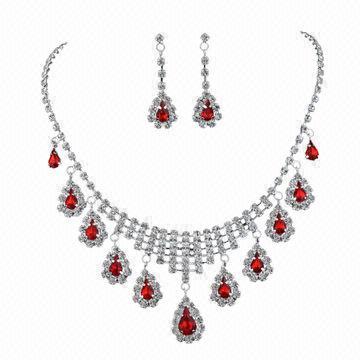 China Ruby Jewelry Set, Used for Bridal/Wedding/Pageant Jewelry Set, with Shinny Rhinestones wholesale