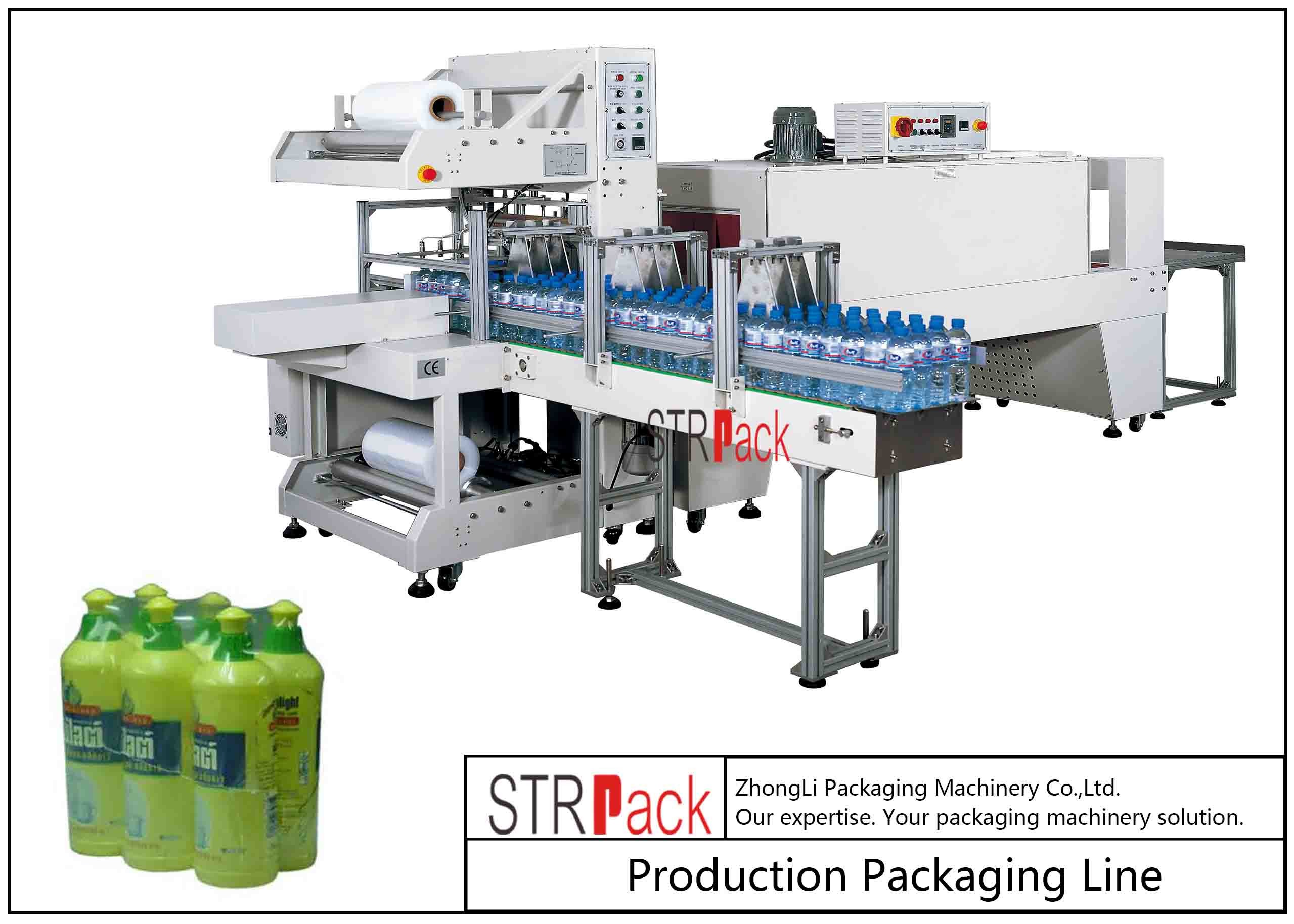 China Touch Screen Control Bottle Packing Machine PE Film Shrink Sleeve Packaging Machine wholesale