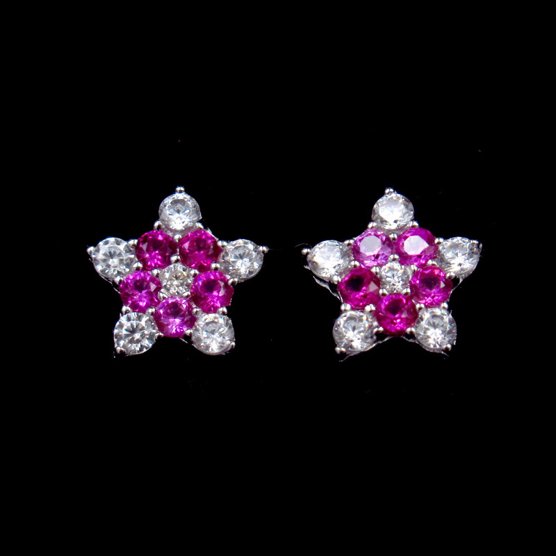 China Star Shape Silver Cubic Zirconia Earrings Pure 925 Silver Custom Color wholesale