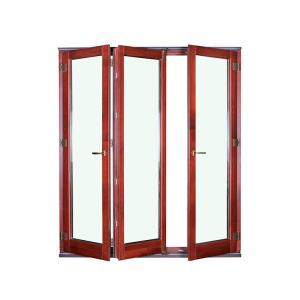 China Wood Grain Aluminum Folding Doors Fiberglass Non Thermal Break wholesale
