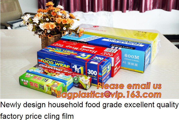 China food plastic wrap, High quality and safety transparent best fresh hot blue Jumbo roll cling film 1500m wholesale