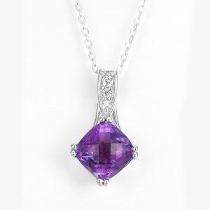 China Rhodium Sterling Silver Gemstone Pendants 10mm Square Stone Necklace wholesale