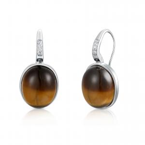 China Oval Earrings Design Inseted Brown Tiger'S-Eye AAA+ 925 Sterling Silver Gemstone Earrings wholesale