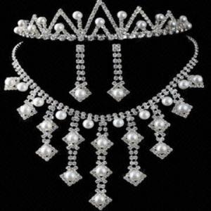 China Jewelry Set Stocklots with Rhinestones and Pearl, Necklace and Earrings Fashion Jewelry Stocklots wholesale