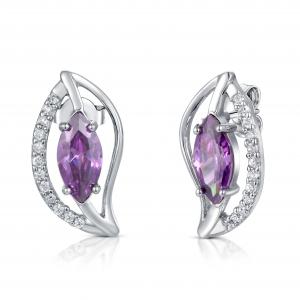 China Leaf Shaped Earring Purple diamondearrings AAA+ 925 Sterling Silver Gemstone Earrings for women wholesale