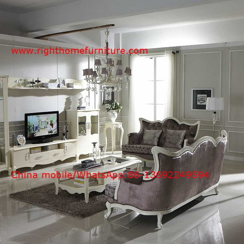 China Neoclassical Living Room Furniture by Pure white Wall Unit and Coffee table with Luxury Sofa set wholesale