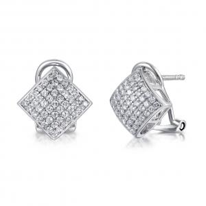 China Square Earrings Screw Micropave Sterling Silver 1.1mm AAA+ 925 Silver CZ wholesale