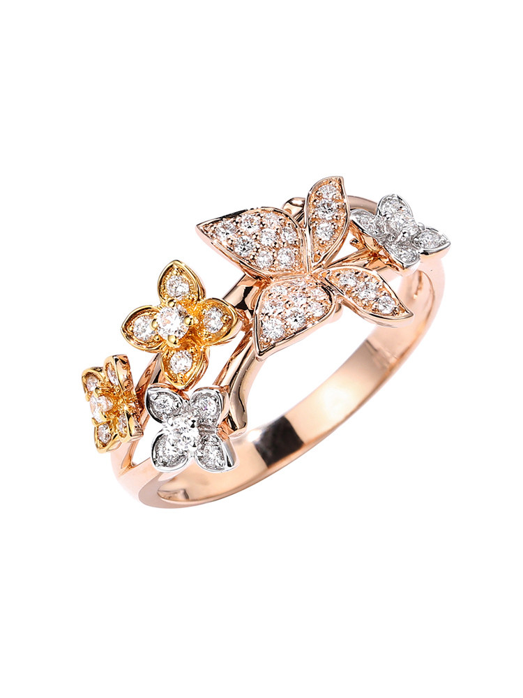 Buy cheap Wedding rings Rose Gold Butterfly Diamond Ring 18K gold diamond rings from wholesalers