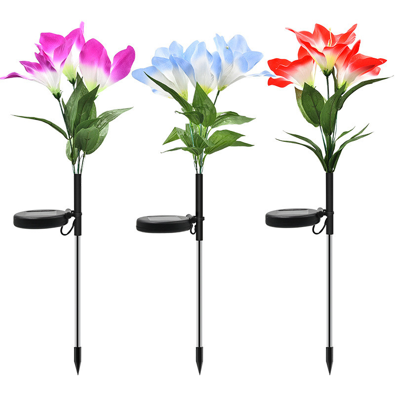 China 3LED Color Gradient Changing Solar Powered Stake Lights,Garden Decorative Solar Clivia Flower Lights (Blue/Red) wholesale