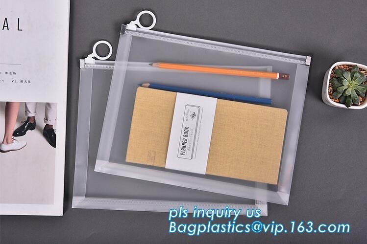 China plastic Zippered Envelope Ziplock Waterproof PP Bags Seamless Slider Closure Storage Pouch for A4 Paper,Magazine,Memo wholesale