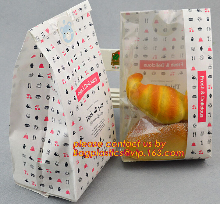 China Bakery bread sandwich donut packaging food grade kraft paper bag with clear window, custom printing disaposable food wholesale