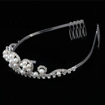 China Pageant Tiara Crown with Rhinestones and Pearl, Ideal as Bridal Headwear/Tiara Crown Wedding Jewelry wholesale