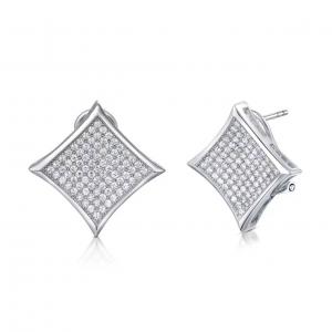 China Tetragonal Earrings Screw Micropave Sterling Silver 1.25mm AAA+ 925 Silver CZ wholesale