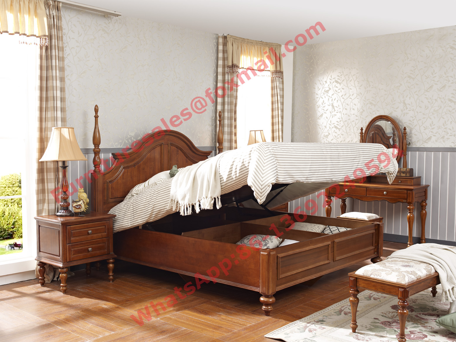 China Ancient Rome style Solid Wood Bed with Storage in Bedroom Furniture sets wholesale