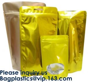 China 3 Side Seal Metallized Foil Inside Stand Up Zipper Plastic Bags/ Glossy Gold Printing Flat Foil Pouch Bagease Bagplastic wholesale