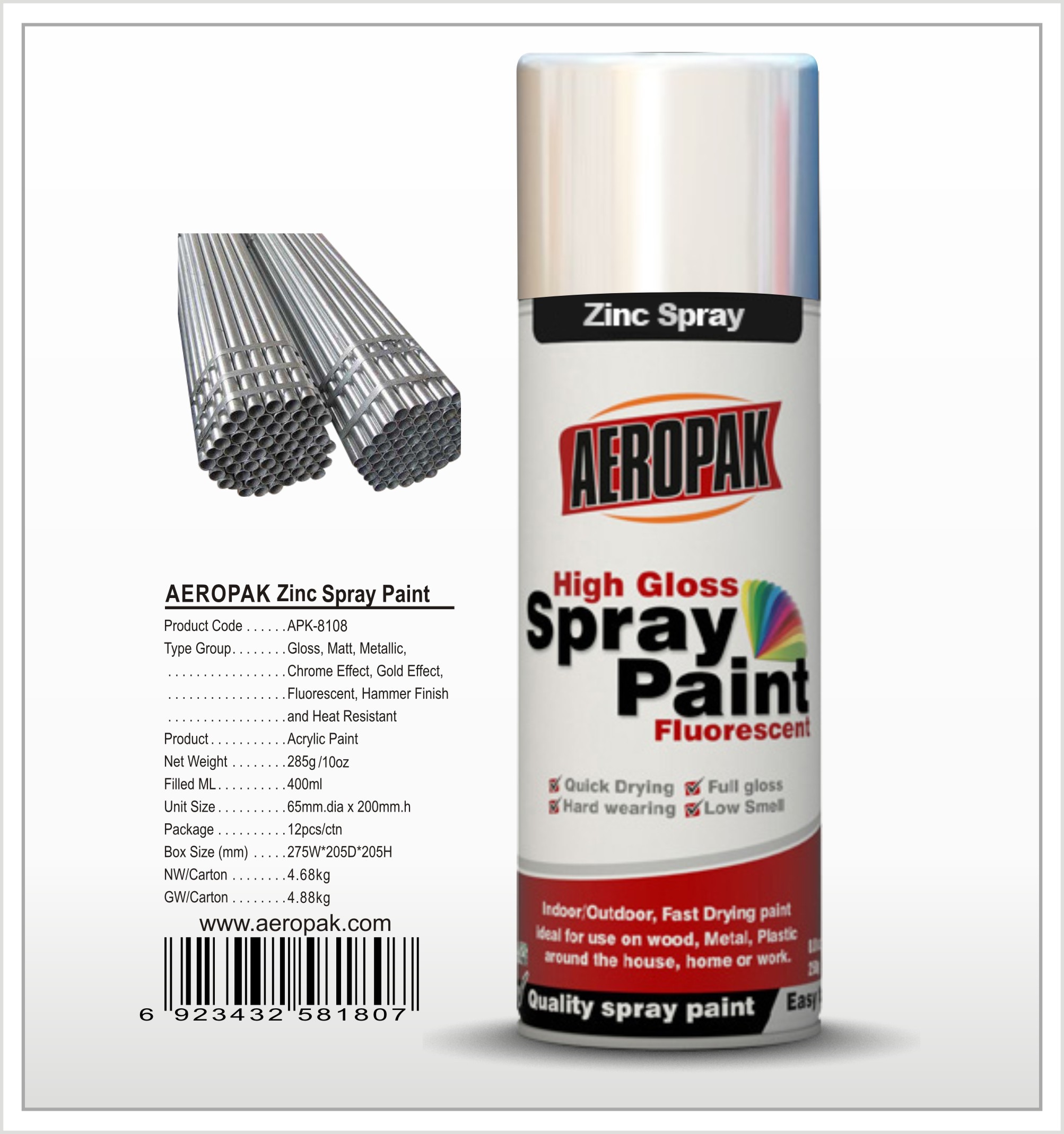 China Aeropak  aerosol can 400ml 10oz Zine spray paint with all colors wholesale