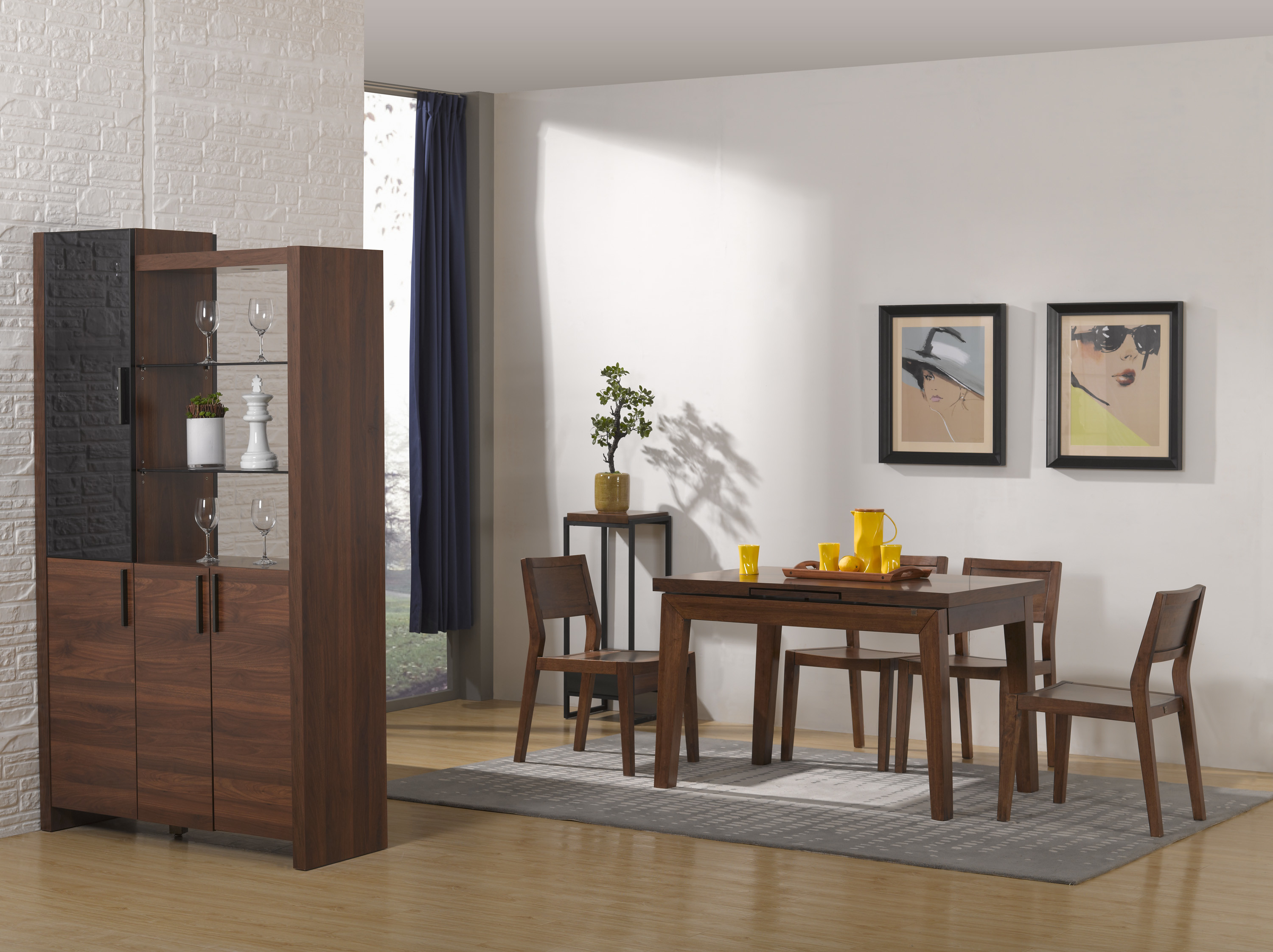 China 2016 Nordic Design Small Dining room furniture by Enlargeable Tables with Chairs and Wine Cabinet wholesale