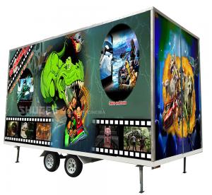 China Flexible Mobile 5D Cinema With Trailer And 12 Red Motion Electric Seats wholesale