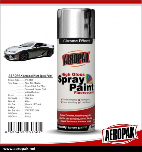 Aeropak fast dry high glossy Chrome Effect Spray Paint, bright chrome color, vivid in gloss, long lasting