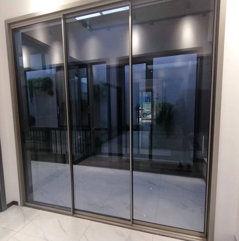 China Narrow Frame Slim Aluminum Slide Door Heat Resistant Exterior Sliding Door wholesale