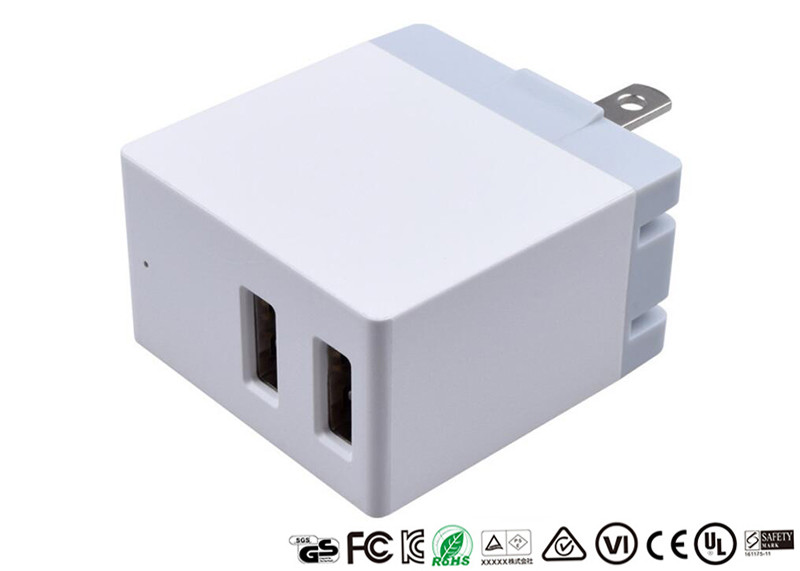 China OEM 5V 2.1A Dual Port USB Charger US Plug Adapter Wall Charger Potable Design wholesale