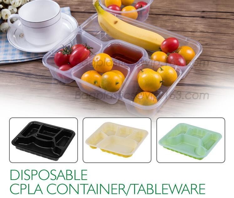 China Disposable corn starch plates biodegradable corn starch food container, Disposable PLA Serving Divided Lunch Tray wholesale