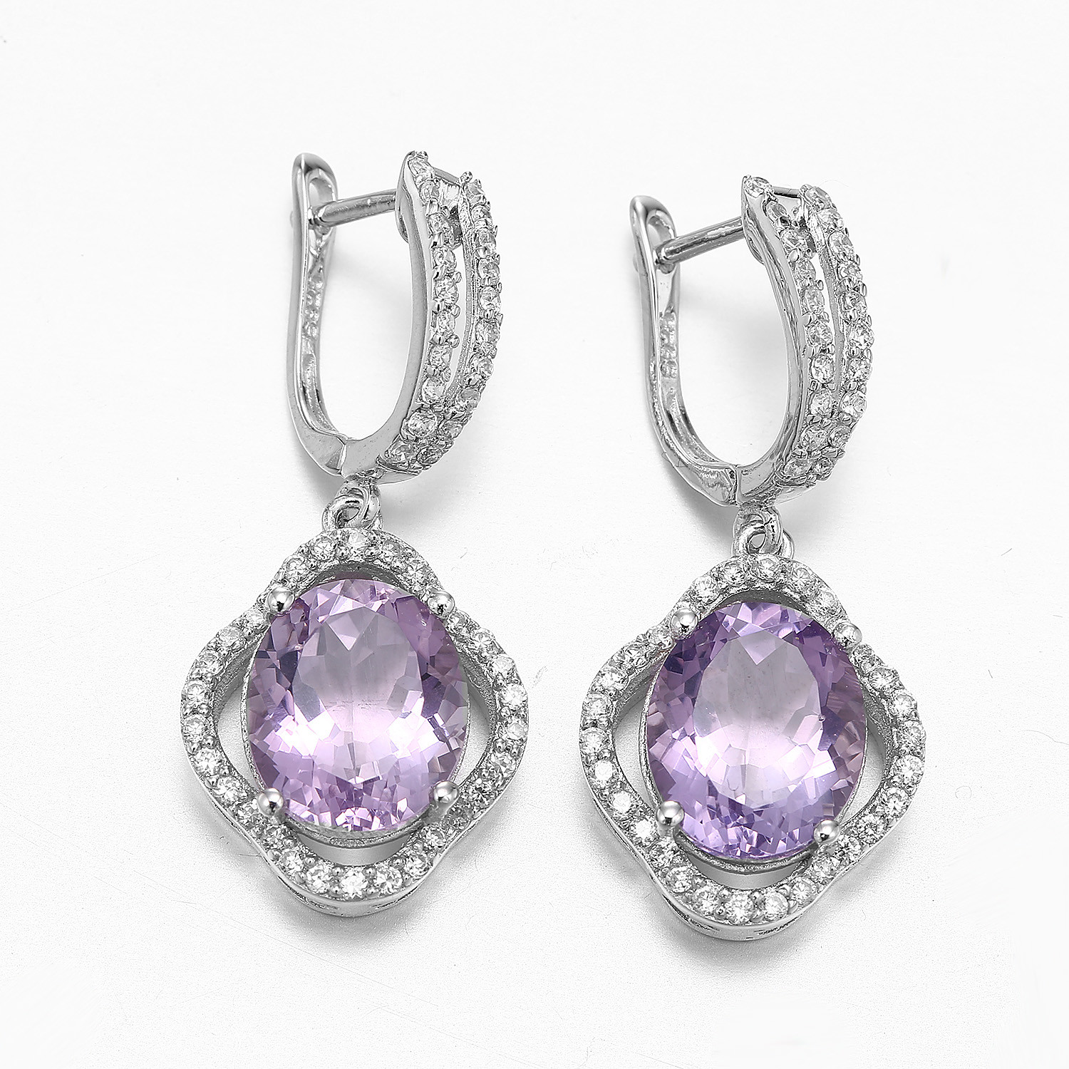 China 3.3g 925 Sterling Silver Gemstone Earrings Purple Amethyst wholesale