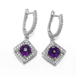 China Purple 925 Sterling Silver Gemstone Earrings 2.6g Amethyst Drop Earrings wholesale