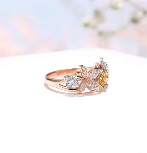 China Wedding rings Rose Gold Butterfly Diamond Ring 18K gold diamond rings wholesale