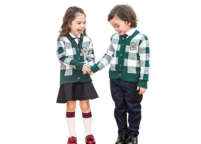Fashion Knitted School Uniform Cardigan Sweaters , Girls Uniform Cardigan Soft Feeling