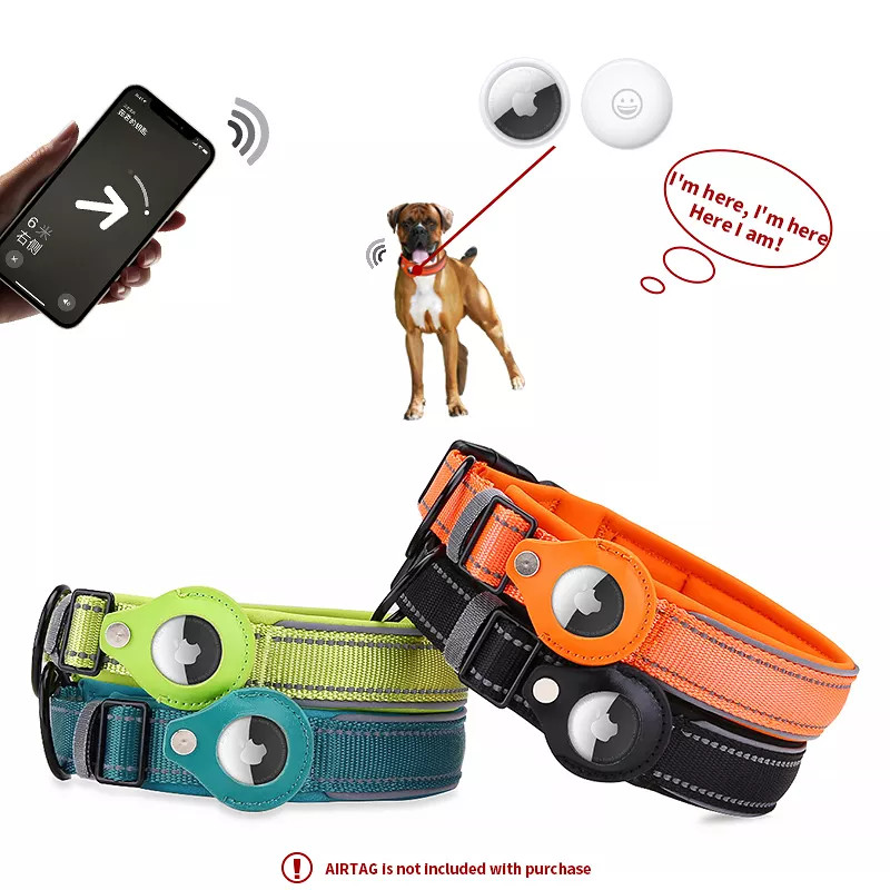 China Fashion Custom Adjustable Luxury Pet Collar Reflective Dog Collar For Apple Airtag wholesale