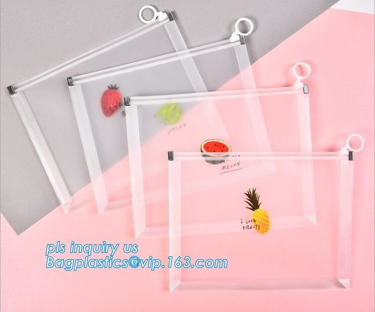 China Custom Packaging Clear PVC Jelly Bag with Plastic Slider Ziplock PVC Storage Cosmetics Packing Bag, white logo small pla wholesale
