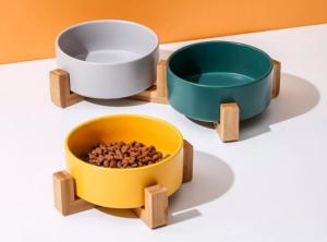 China Unique Ceramic Pet Feed Bowl With Wooden Stand Cat Food Drinking Bowl Dish wholesale