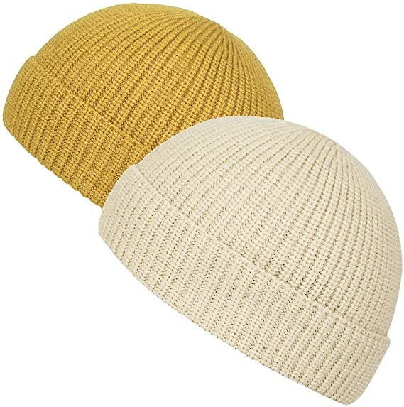 China Yellow Acrylic Plain Knit Beanie Hats With Short Brim Adult Size wholesale
