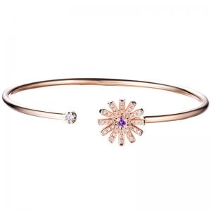 China 18K Gold Diamond Pink-Blue Gemstone Bangle 0.24ct 13 mm Diameter of the Flower wholesale