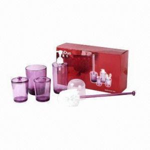 China Bathroom Set, Includes Lotion Dispenser, Brush Holder, Tumbler and Soap Dish, Made of Plastic wholesale