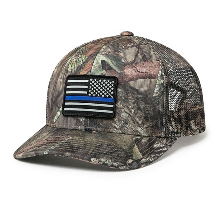 China Plain Camo Trucker Hat Mesh Back with embroidery patch, Unisex  Mesh Trucker Cap wholesale